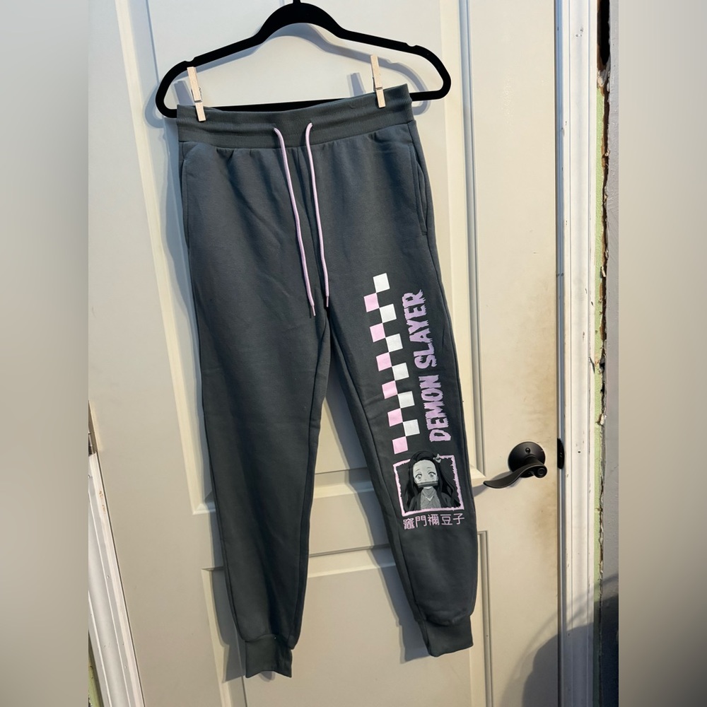 Dark grey graphic sweat pants demon slayer